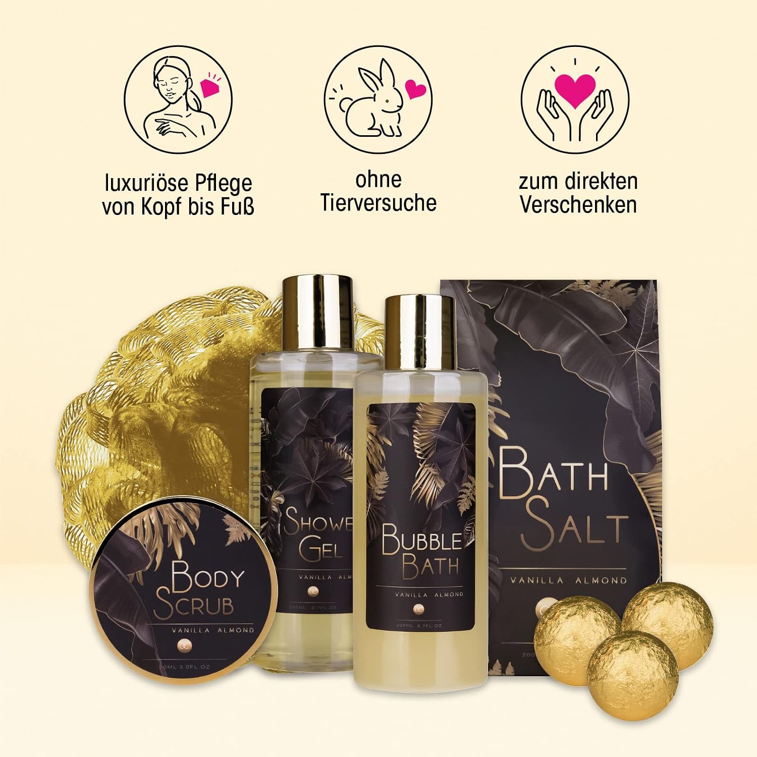 Accentra Luxury Bath Set in Glitter Pump in Gold with Vanilla Almond – Bild 3
