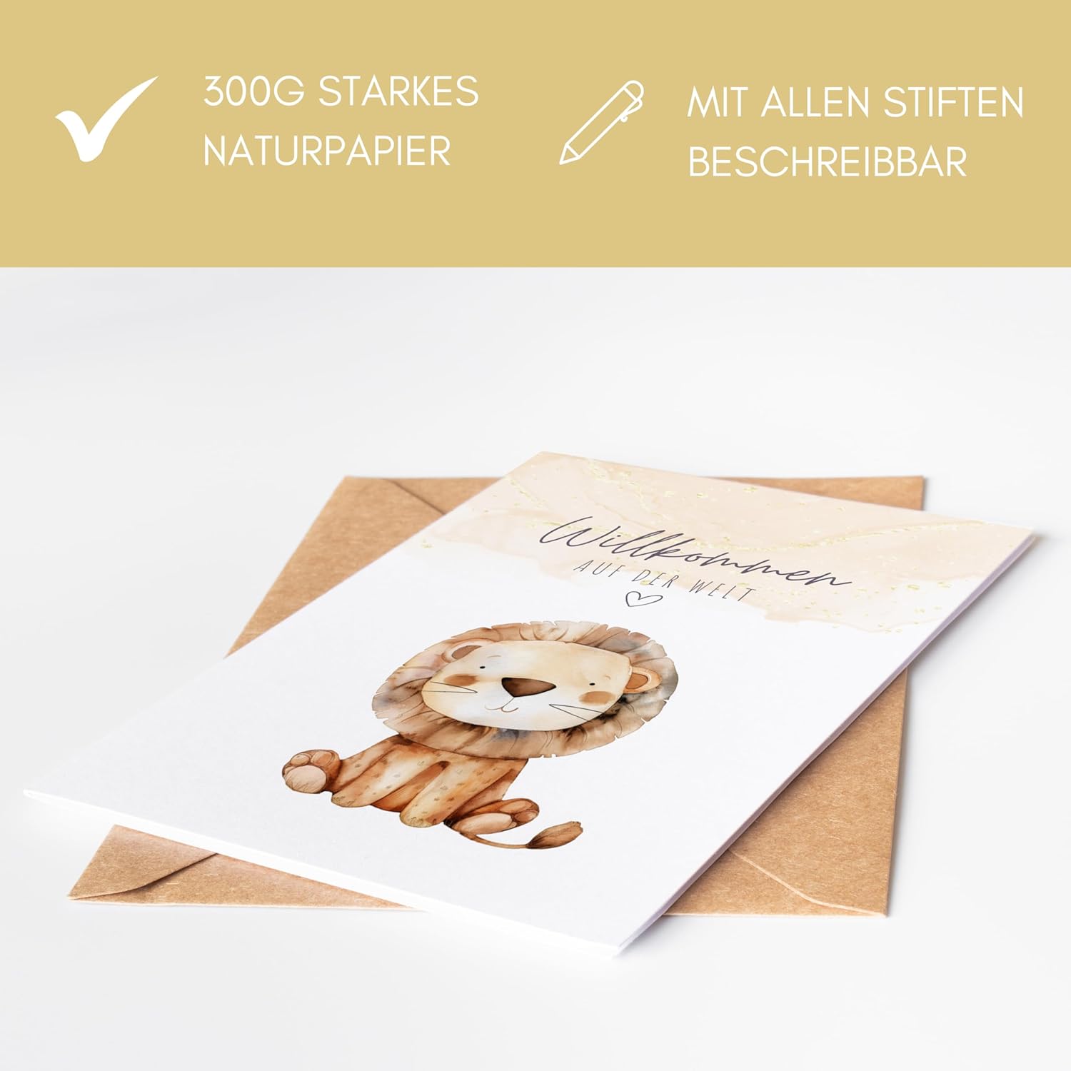 Greeting Card for Birth Baby Lion, Gender-Neutral Greeting Card Baby "Welcome to the World", unsiex Birth Card Money Gift Birth Boy Girl (1 Folding Card with Envelope) – Bild 3