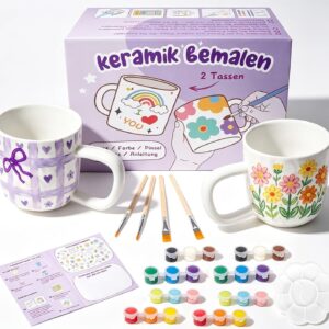 Ceramic Painting Set, 2 x Cups for Painting Set with 12 Colours (380 mm)
