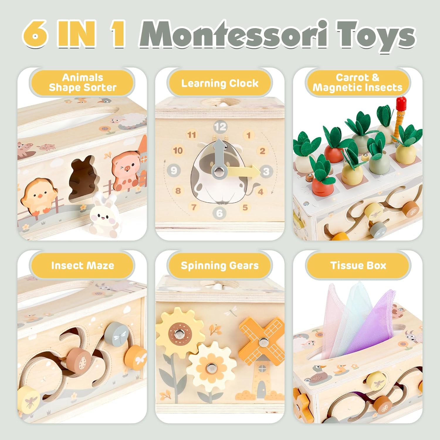 Vanplay Montessori Toy Baby 12 Months, 6-in-1 Tissue Box, Baby Toy from 1 Year, Wooden Toy, Motor Skills Toy from 1 2 3 Years, Girls Boy, Gift Child 1 Year – Bild 2