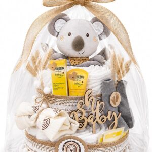 Nappy Cake Boho Vintage Style | Gift for Birth | Made in Germany | with Baby Comforter, High-Quality Care Products, Baby Tea, Socks, Cloth & Beautiful Accessories | Baby Gift