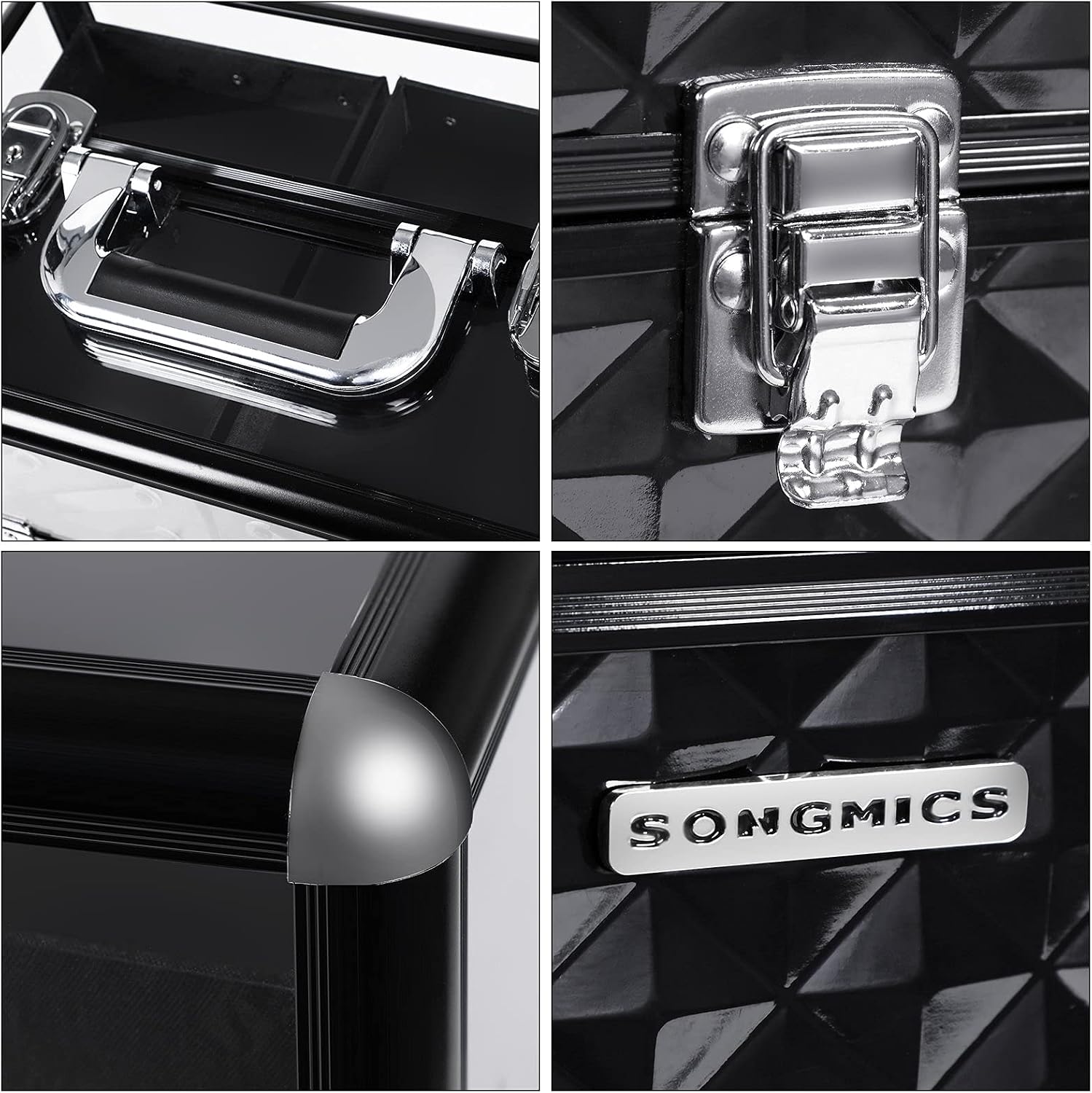 SONGMICS JBC318B Professional Cosmetics Case, Multi-Tiered Cosmetic Storage Case, Transparent Acrylic Glass, Folding Compartments, XL – Bild 4