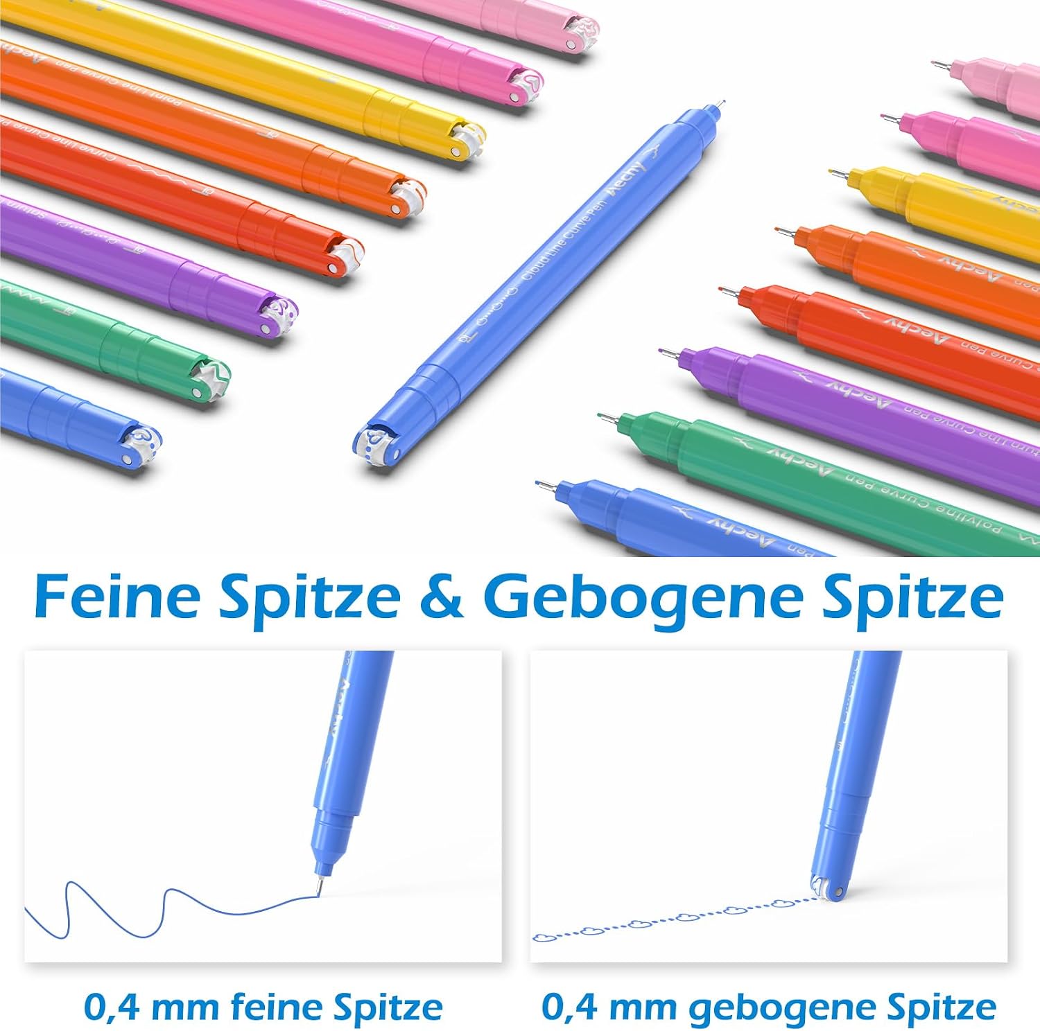 AECHY Set of 8 curve pens, double tip, 8 roller pens and fineliner – Bild 2
