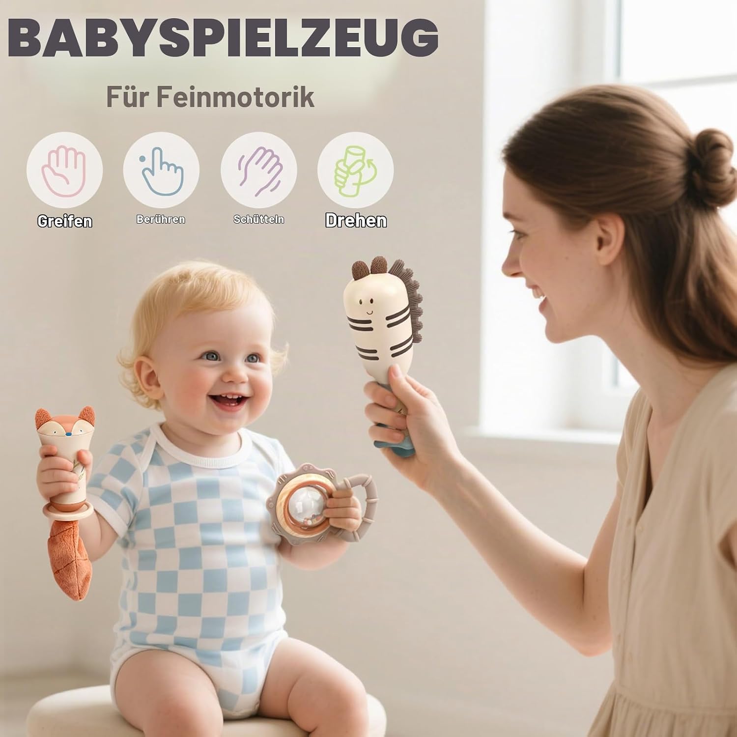Baby Rattle 0-6 Months Teether Montessori Toy Sensory Teething Aid Baby Toy 6 Months (10 Pieces) – Bild 5