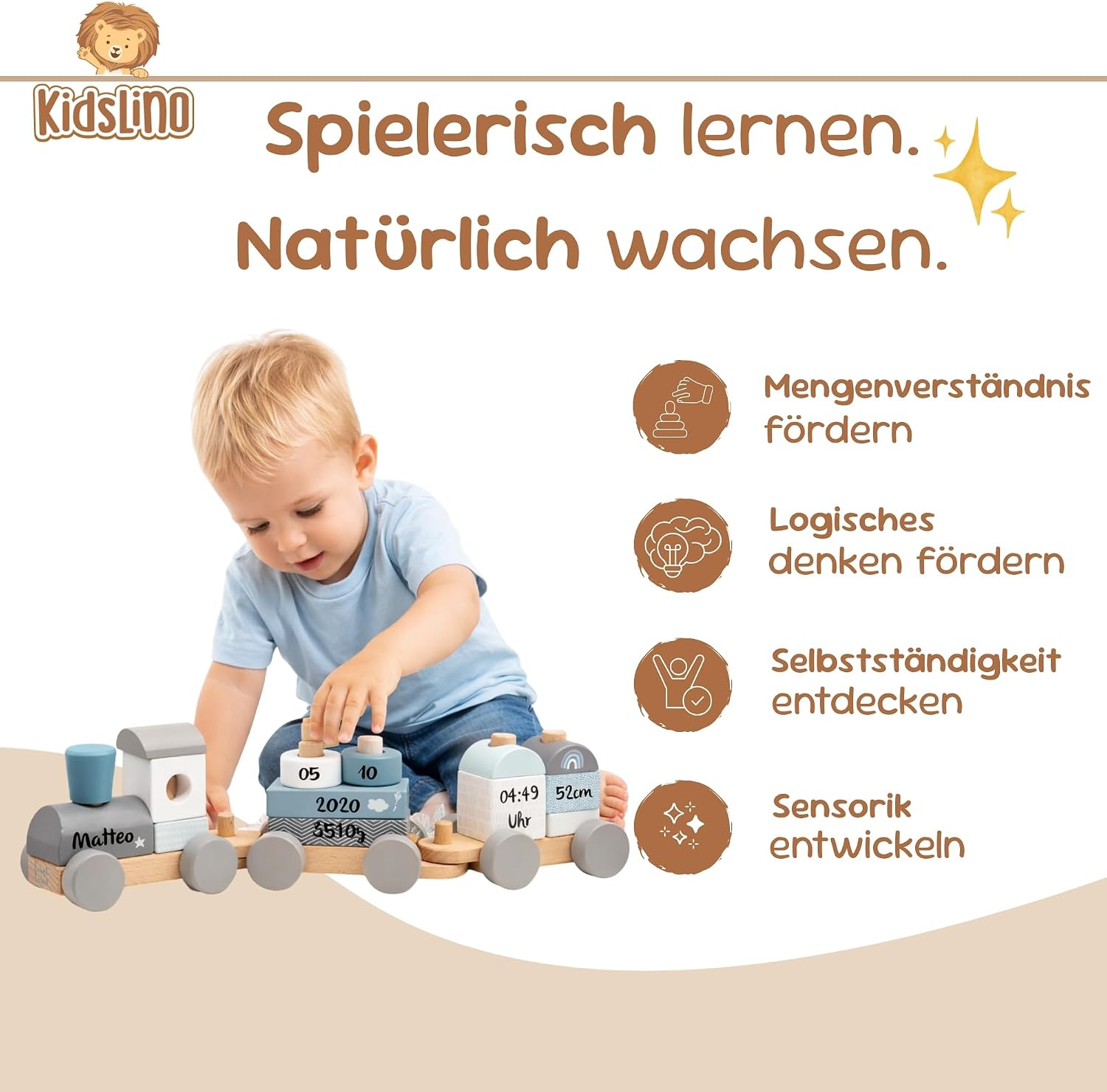 Personalised Wooden Train Blue - Personalised Gifts Baby I Plug Toy I Gift for Birth Boy I Wooden Train with Name & Birth Data - Label Label – Bild 4