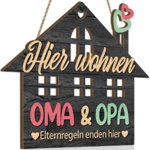 Grandma Grandpa Sign Wooden Saying Here Living Grandma & Grandpa Parent Rules Ends Hie Vintage Door Decoration Gift Pension House Entrance Gift Idea Birthday Christmas Grandparents Retirees