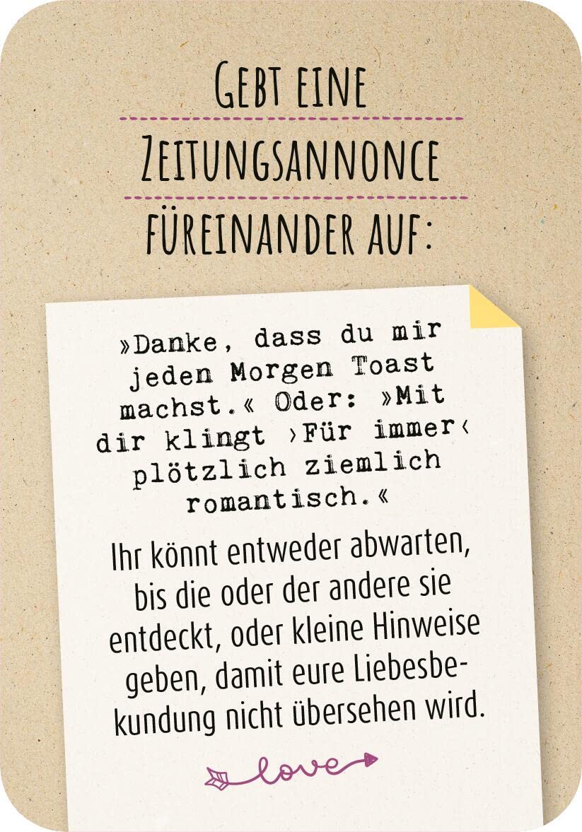 99 herrlich verrückte Ideen für euer Leben zu zweit: Bucket-List-Kärtchen für Paare, Geschenk zur Hochzeit oder zum Valentinstag – Bild 3