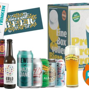 Deine Box voller Beers – Beer Set with 10 x 330 ml / 355 ml / 500 ml Craft Beer Specialities Including Tasting Glass, Nationally and Internationally Awarded Craft Beers – The Perfect Beer Gift