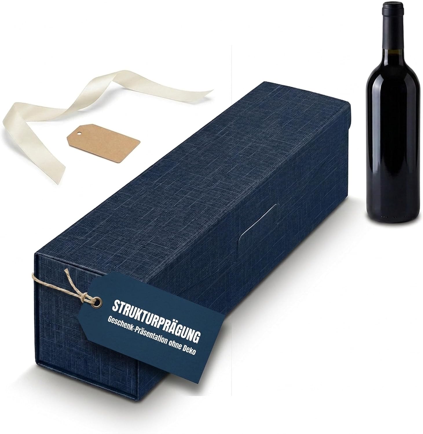 50 x Gift Boxes for 1 Bottle 380 x 95 x 90 mm Textured Embossed Blue