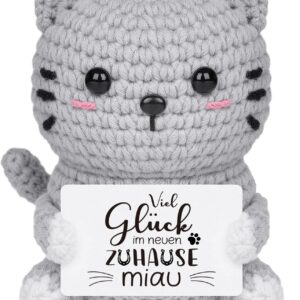 Housewarming Gifts Apartment - Hand Crocheted Cat with Energy Card, Housewarming Gift, Housewarming Gift, Good Luck in New Home