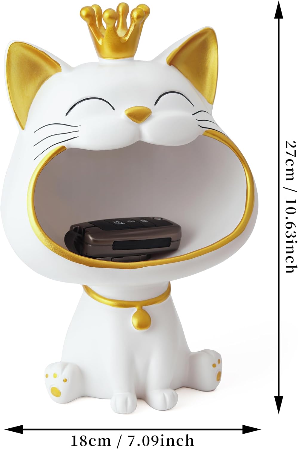 Laughing Cat Statue Figures Storage Box, Cat Jewellery Key Storage Box, Jewellery Tray, Large Cat Sculpture Statue, Suitable for Home, Office Decoration (White, M) – Bild 4