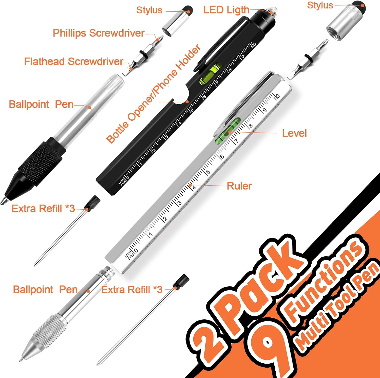 KEZKALS Gifts for Men, 2 Pack 9 in 1 Ballpoint Pen, Men's Gifts – Bild 3