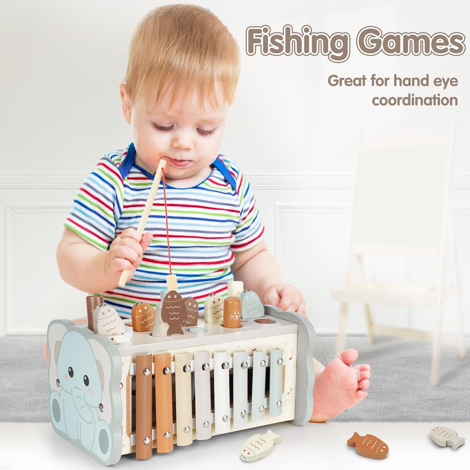 Dinorun Montessori Hammering Toy from 1 Year Old, Wooden Motor Skills Toy, Xylophone, Gift for Children Aged 1, 2, 3, 4 Years, for Girls, Boys – Bild 5