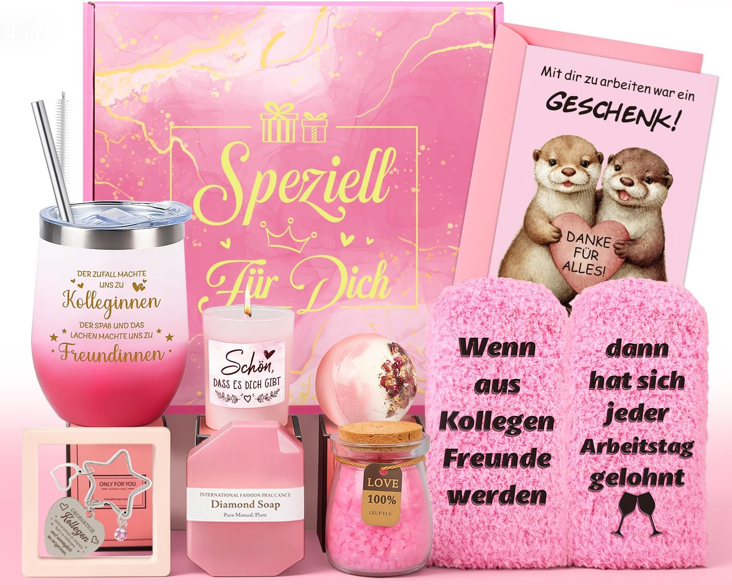 Giftota Farewell Gift for Colleague, Personal Gift for Colleague, Pink Wellness Gift Box with Thermal Mug, Gift Idea for Birthday or Farewell Gift for Women