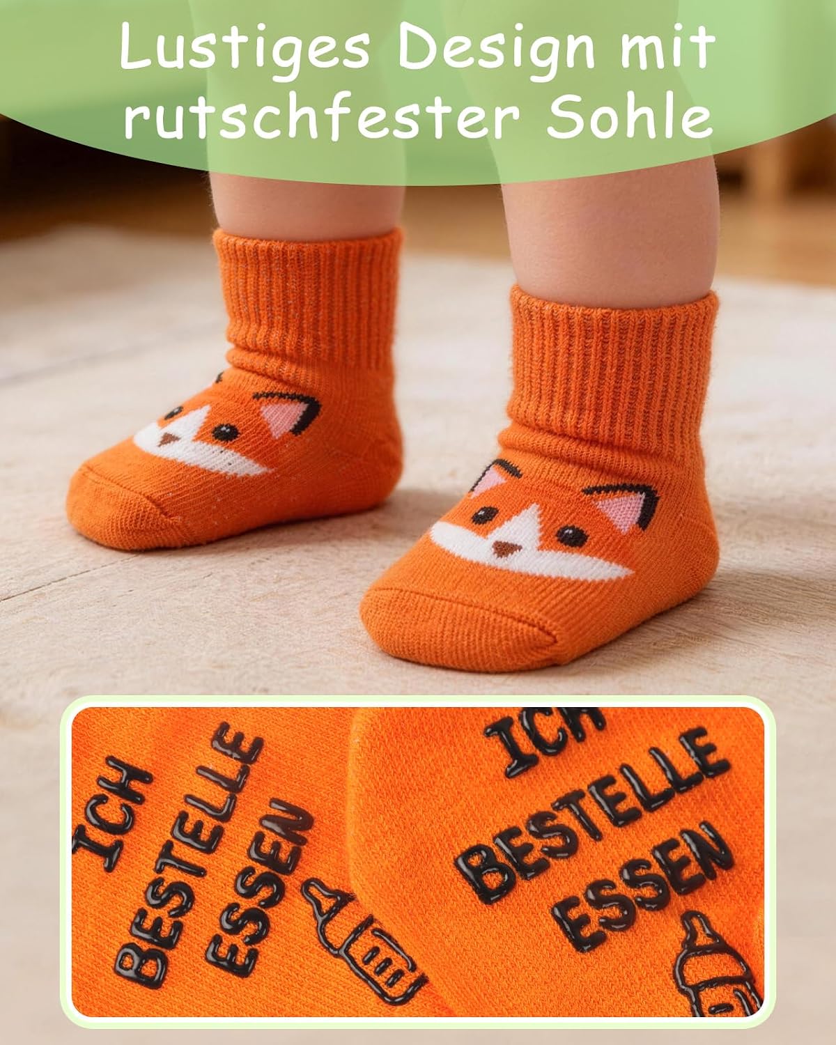 TUZELIYA Baby Socks 0-12 Months Gift Boy Girl – ABS Non-Slip Socks Animal Motifs with Funny Sayings – Baby Socks Gift for Birth, Baby Shower & Pregnancy Gift – Bild 3