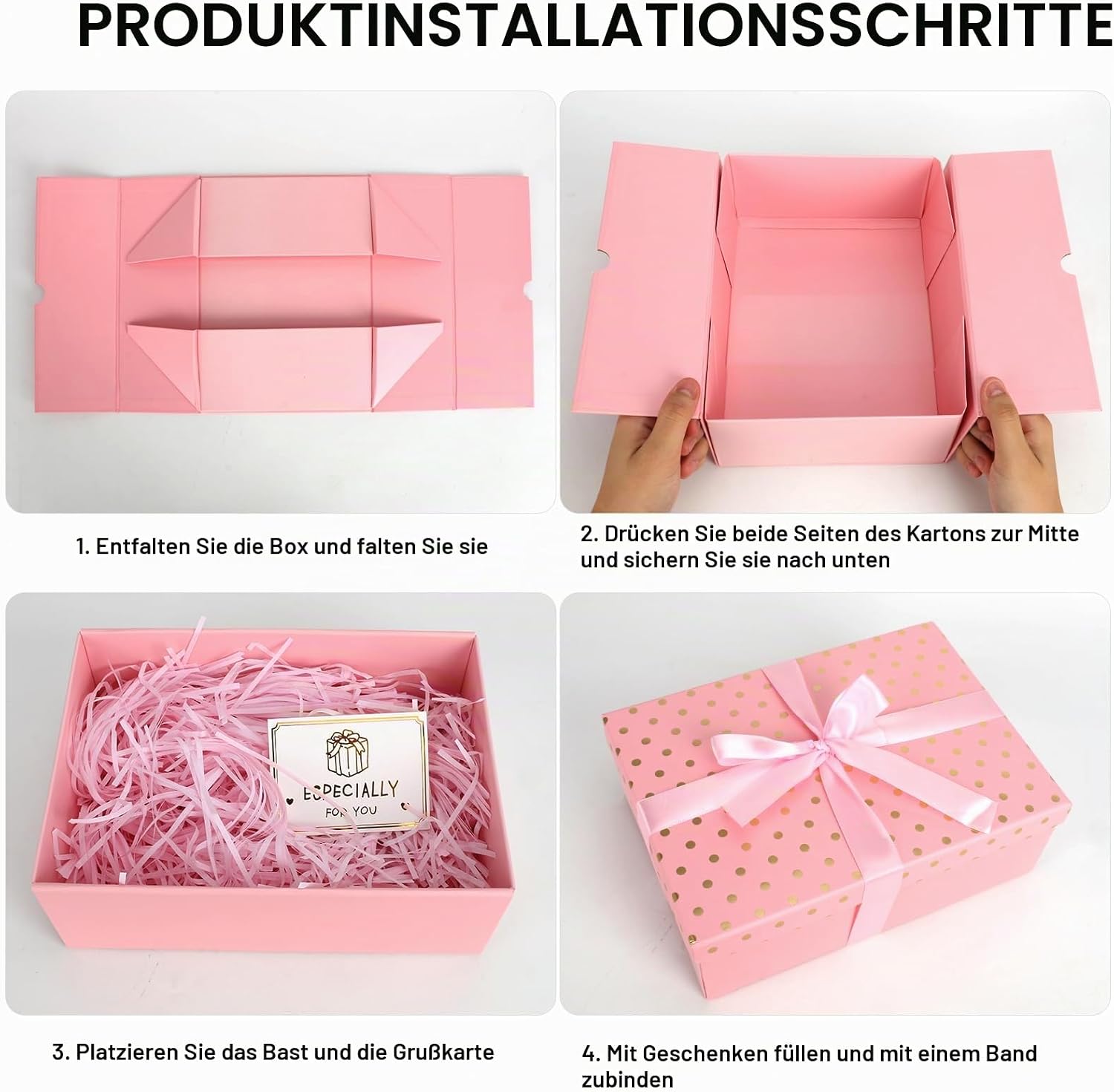 Luxury Gift Box with Lid, Premium Gift Box Girls Set with Bows Raffia Greeting Cards, 25 x 18 x 8.5 cm, Foldable Gift Box for Valentine's Day, Birthday, Christmas, Halloween, Wedding (White) – Bild 4