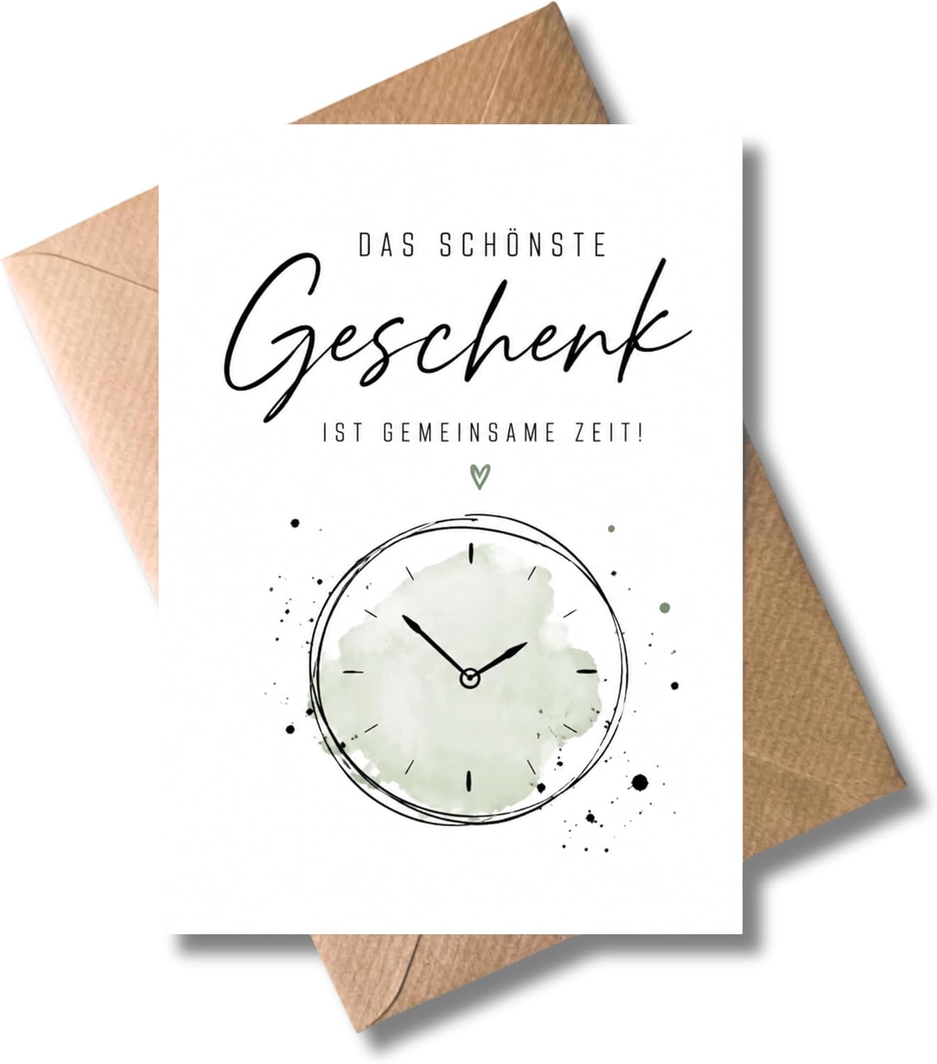 WBdesignz Cute Gift Card with Envelope – The Most Beautiful Gift is Together Time – Cute Activities Voucher Card – Birthday Congratulations Anniversary – Clock Motif (DIN A6)