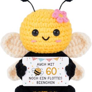 Gleevara 60th Birthday Woman – Hand Crocheted Bee Figure with Energy Card