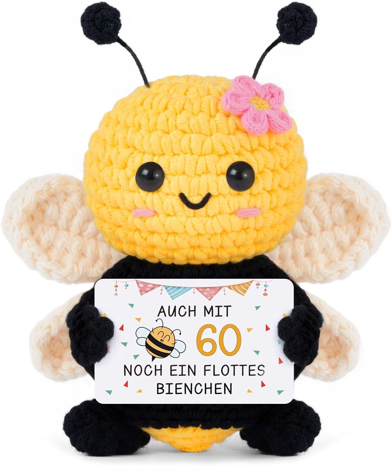 Gleevara 60th Birthday Woman - Hand Crocheted Bee Figure with Energy Card