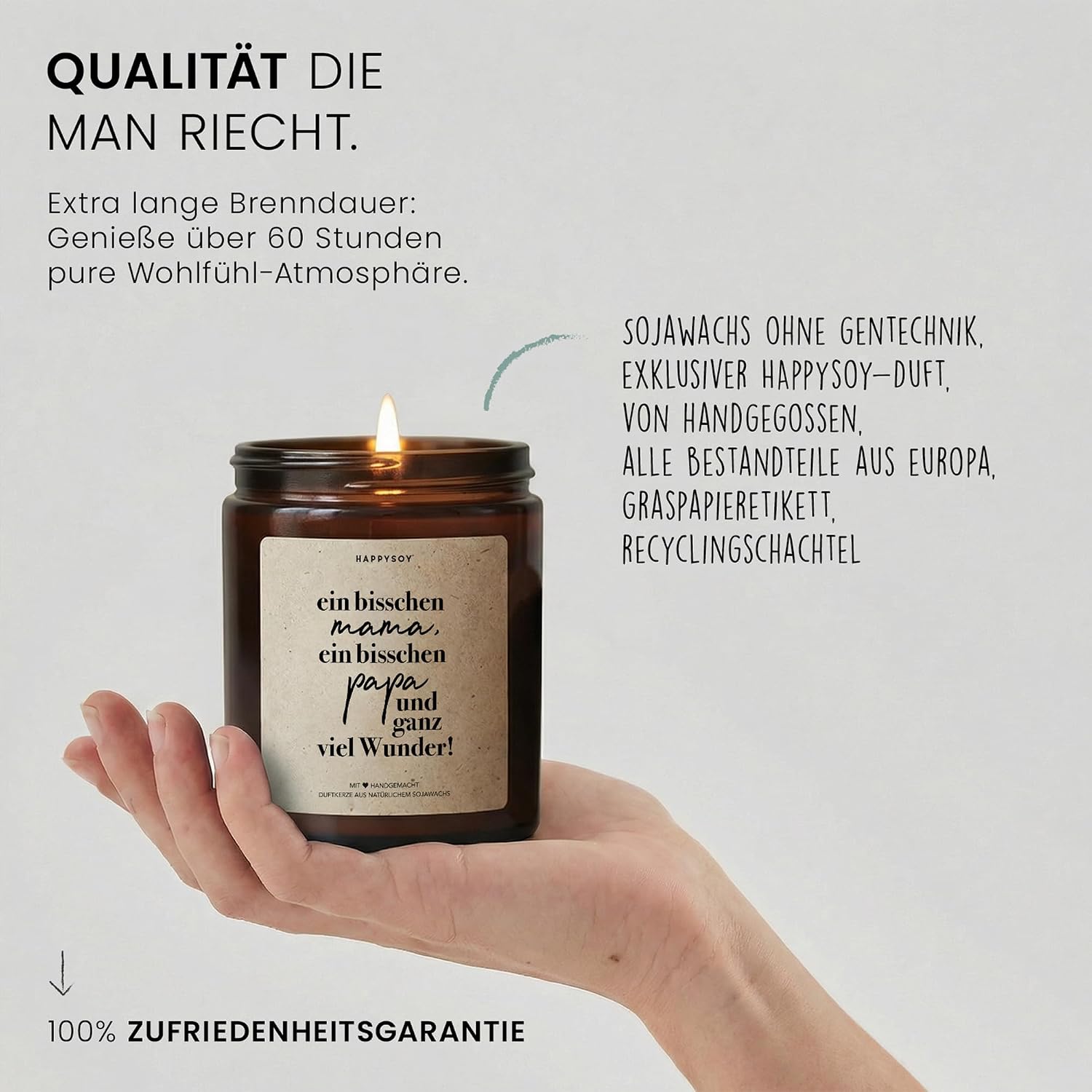 Ein bisschen Mama, ein bisschen Papa und ganz viel Wunder - Scented Candle with Saying as a Gift for Birth, for Expecting Parents, Candle in Glass with Floral Fragrance – Bild 6