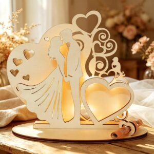Wedding Money Gift for Bride and Groom – Wedding Gift Money Made of Wood with LED Light, Packaging with Foil & Bow, Mr & Mrs Decoration, Ready to Use