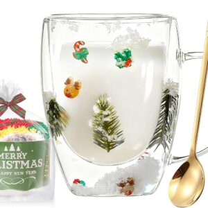 Christmas Gifts for Women and Men, Cute Snowflakes, Double-Walled Coffee Cups, Espresso Cups Made of Glass with Handle, Christmas Socks Gifts for Mum, Friends, Children, Grandma, Christmas Decoration