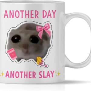 Sad Hamster Meme Funny Mugs Hamsti Funny Sayings Mug | Another Day Another Slay | Gifts for Women Best Friend Colleague | Office Coffee Mug | Ceramic 300 ml