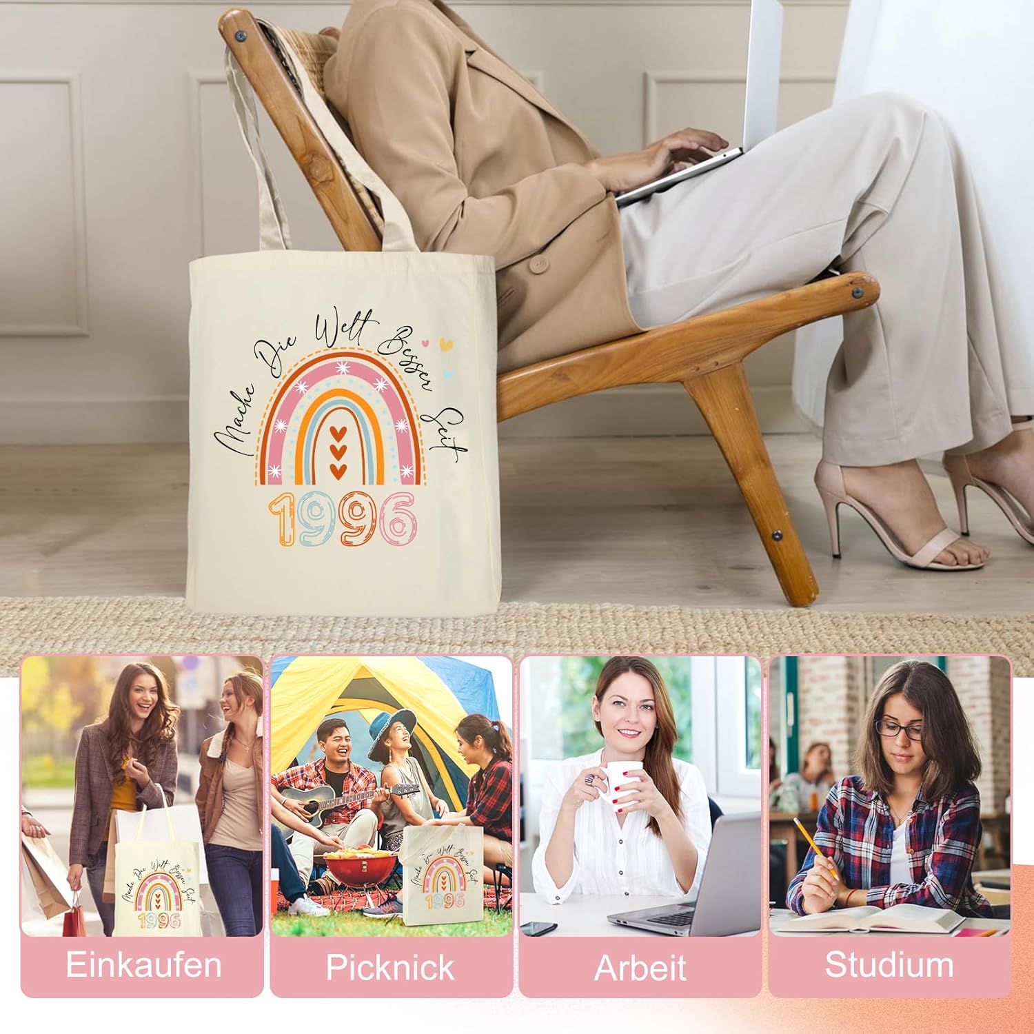 Ysound 30th Birthday Women Cotton Bag Gifts for Wife Cotton Bag, 1996 Fabric Bag Shopper Bag as 30th Birthday Gift, Gift for Women Mum Colleague Girlfriend for Birthdays – Bild 6