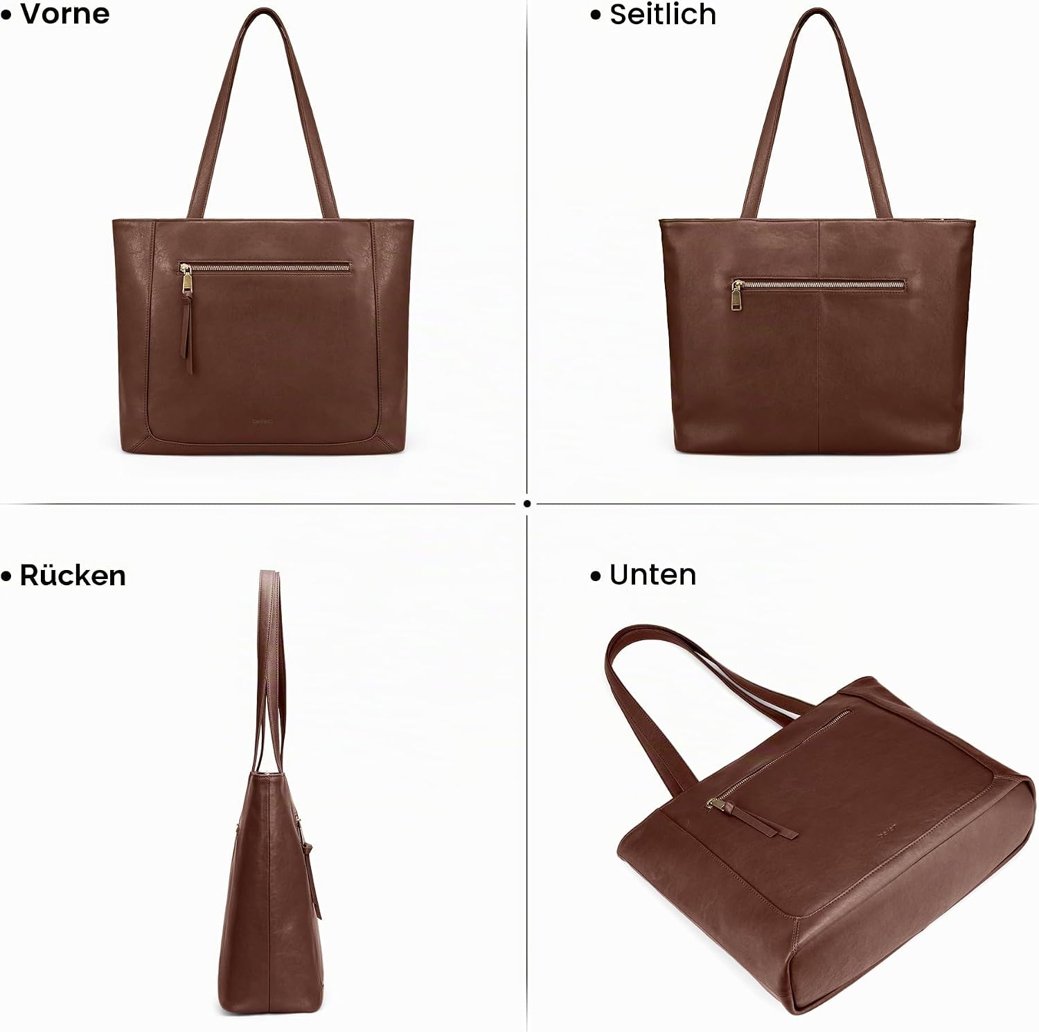 befen Genuine Leather Handbag, Women's Large Shopper Bag with 15.6 Inch Laptop Compartment, Leather Tote Bag, Briefcase, Teacher Bag with Laptop Compartment, Fashion Shoulder Bag for Business, Office – Bild 7