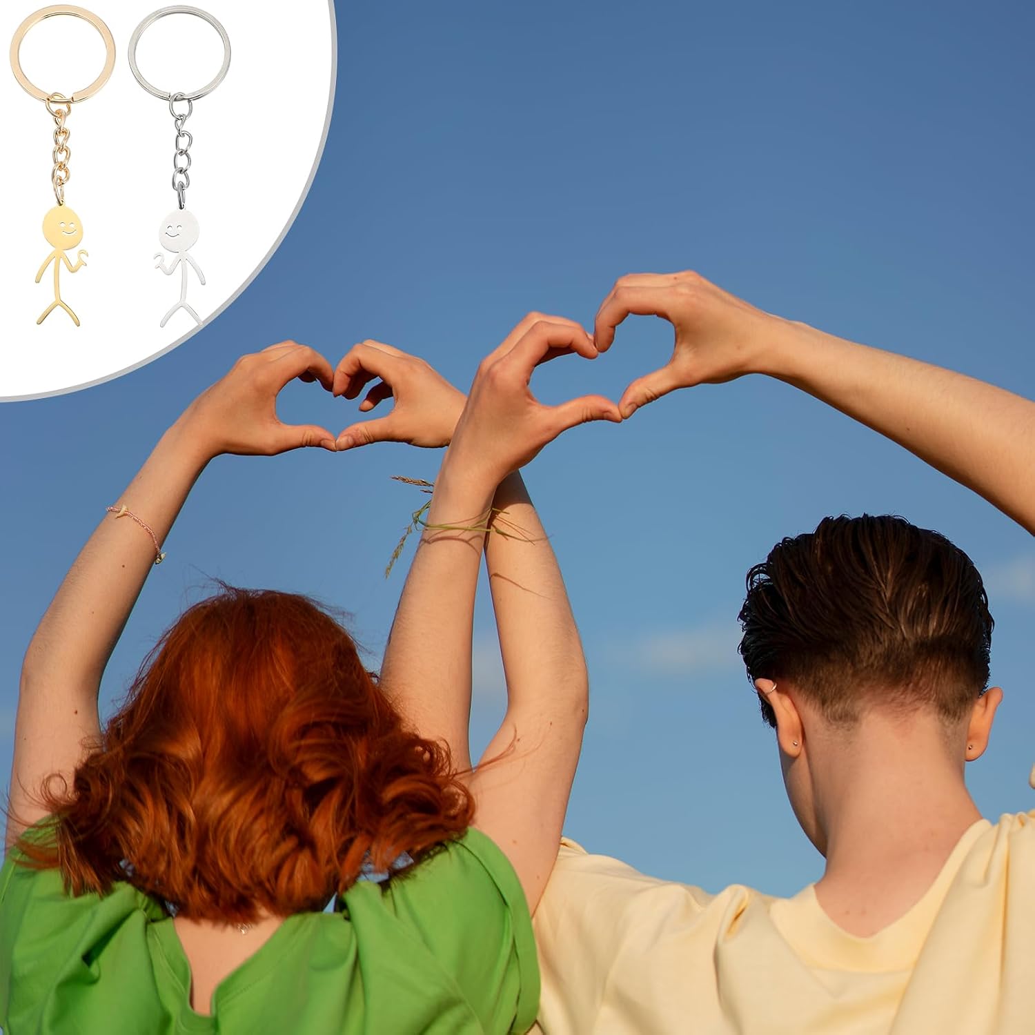Ouligay Pack of 2 Couples Keyrings Couple Stickman Sign Language Key Chain Partner Key Chain Heart Couple Key Chain for Couples Girlfriend Anniversary Valentine's Day Gifts – Bild 2