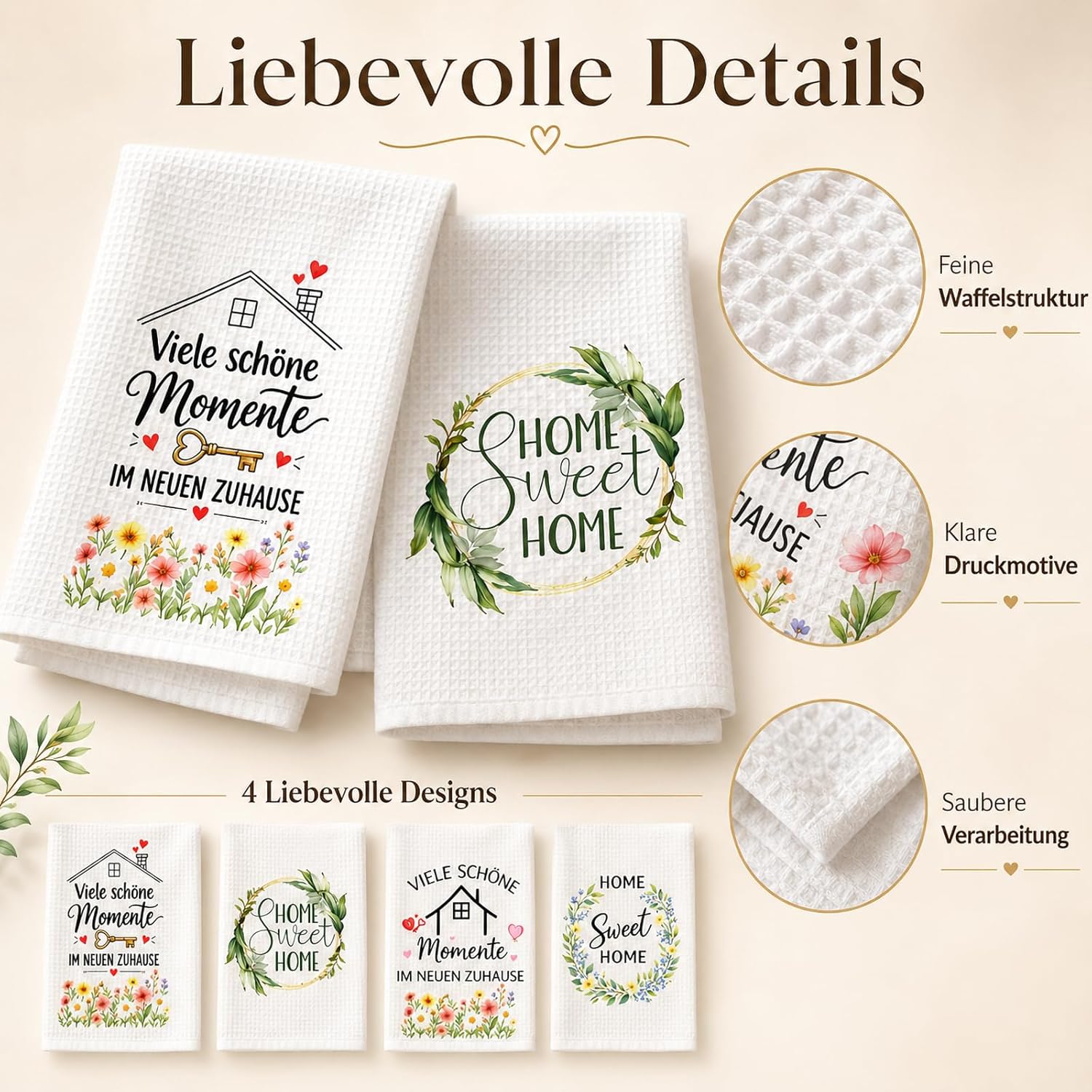 Housewarming Gifts, Housewarming Gift, Set of 4 Tea Towels with Home Sweet Home Motif, Housewarming Gift for New Home, Kitchen, Friends, Family – Bild 3