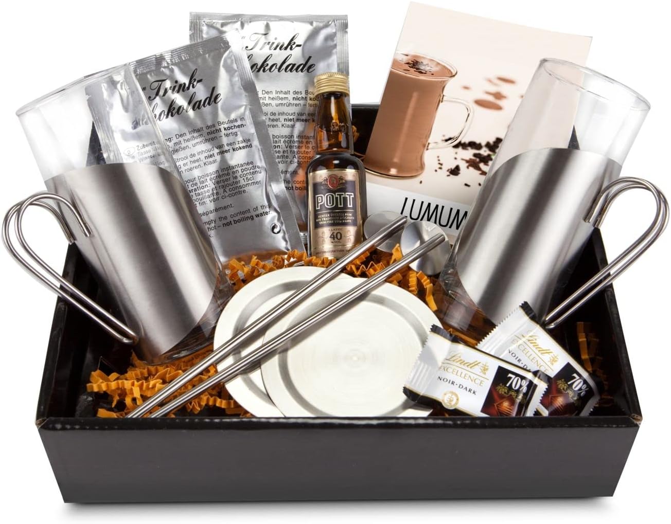 Lumumba Gift Set (12 Pieces) Including Rum, Chocolate, Glasses, Coasters, Straw Spoon for Christmas, New Year's Eve, Birthday