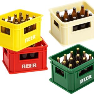 Pack of 4 Bottle Openers Funny, Mini Beer Crate Beer Opener Set, Bottle Opener with Magnet for Fridge, Retro Beer Crate as Bottle Opener and Can Opener for Bar Party