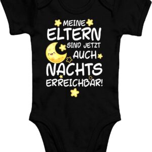 Shirtoo Funny Baby Bodysuit with Saying "Meine Mama ist jetzt auch Nachts erreichbar" ("My Mama ist jetzt auch Nachts erreichbar")