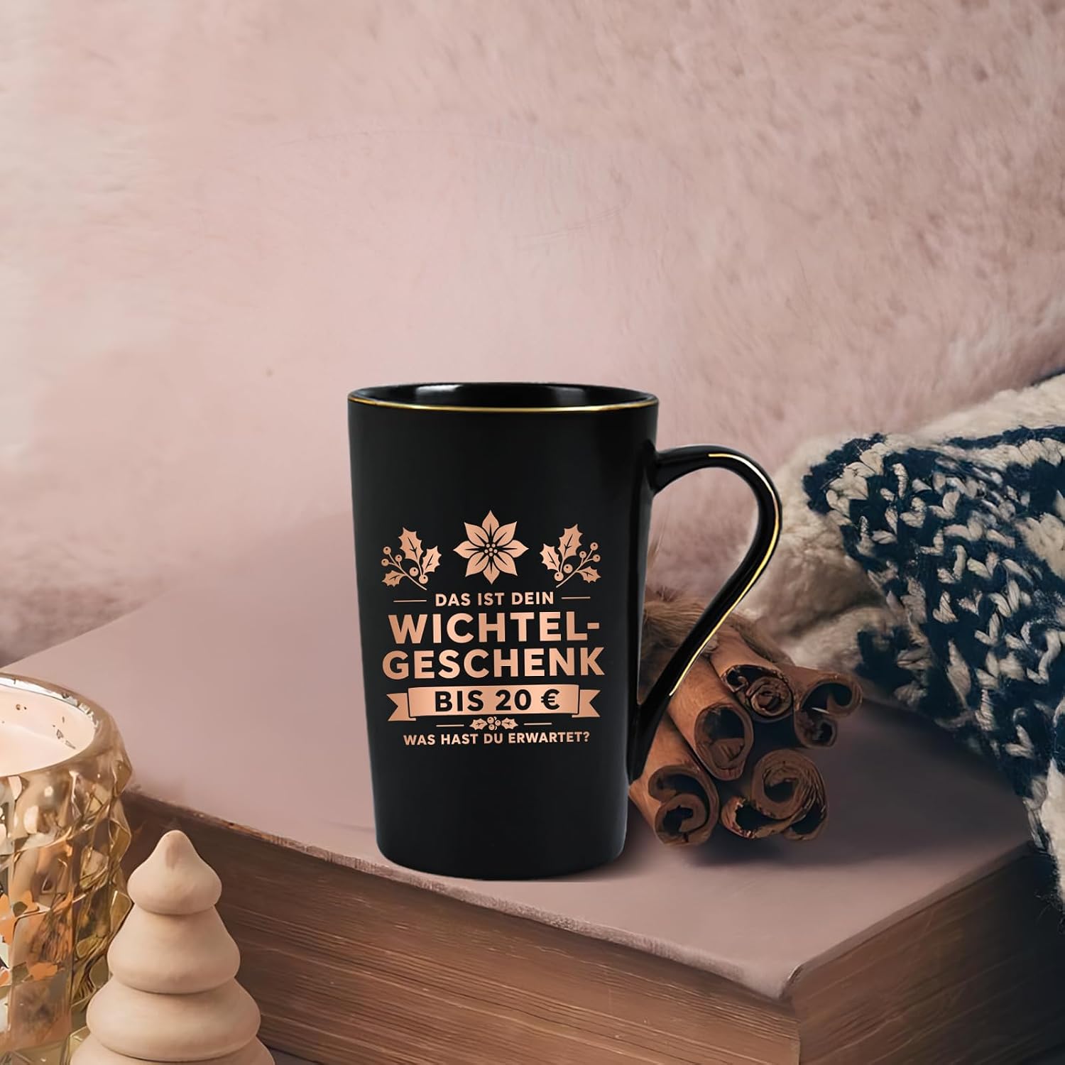 Kaffeetasse Wichtelgeschenk 20 Euro, Wichtelgeschenke für Männer und Kollegen, Geschenk bis 20 Euro zu Weihnachten, 400 ml Keramik Marmorbecher mit Deckel und Löffel, Lustige Geschenkidee – Bild 5