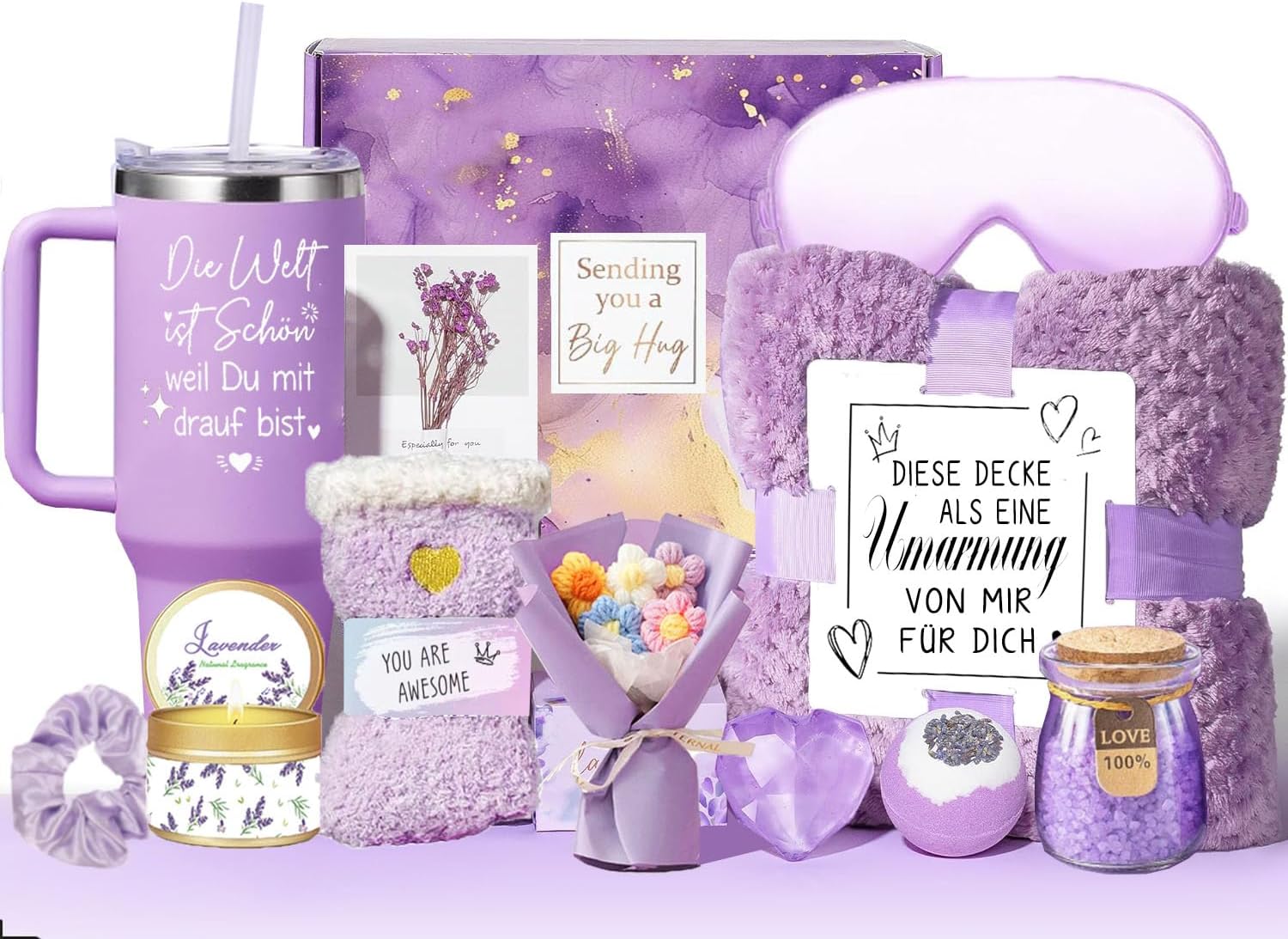 Gifts for Women, Birthday Gift Set for Women, Best Friend, Wife, Mum, Colleague, Sister with Wellness, 40 Oz, Stainless Steel Wine Cup, Blanket, 13-Piece Baths Fragrance Gift Box