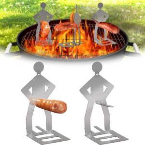 Set of 2 Stainless Steel Barbecue Sausage Holders, Creative Standing Man Sausage Grill Stand, Grill Accessories for Gas Grill, Hot Dog BBQ Tools for Outdoor Camping Cooking Accessories