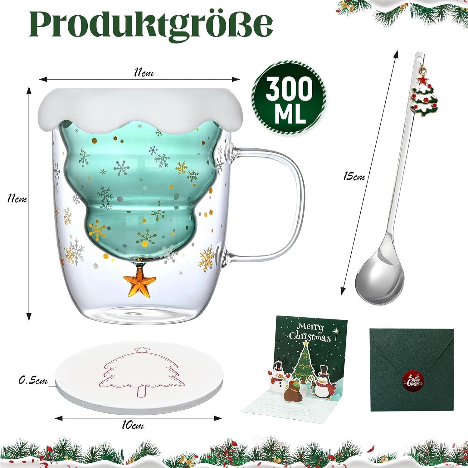 Double-Walled Coffee Glasses 300ml Christmas Tree Christmas Mug – Bild 2