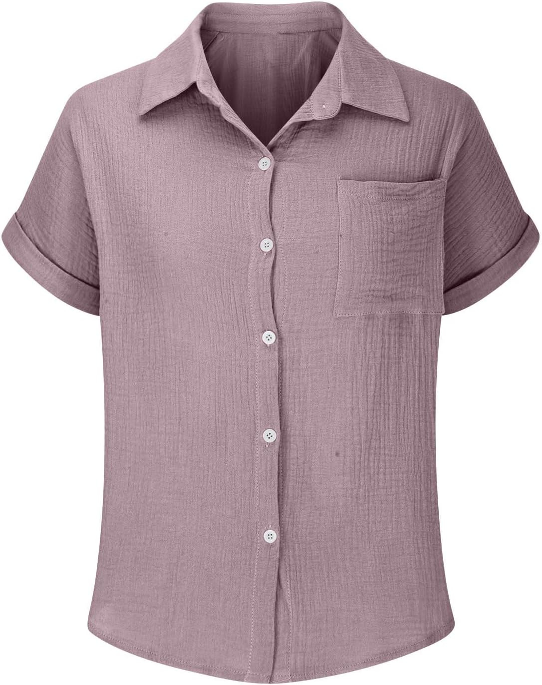 Generisch Muslin Blouse Women's Casual Short Sleeve Shirt Blouse with Button Placket Loose Top Elegant Cotton Blouse Shirt with Pocket – Bild 6