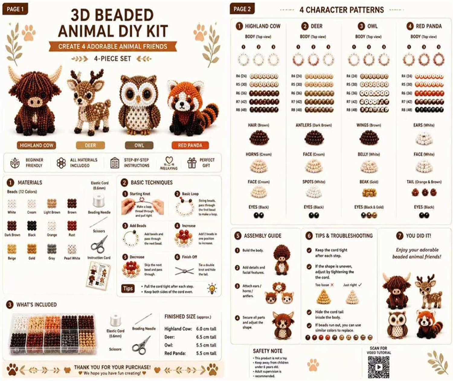 PjuQow Pearl Animals Craft Set, 3D Beads Animals DIY Set Adults – Bild 9