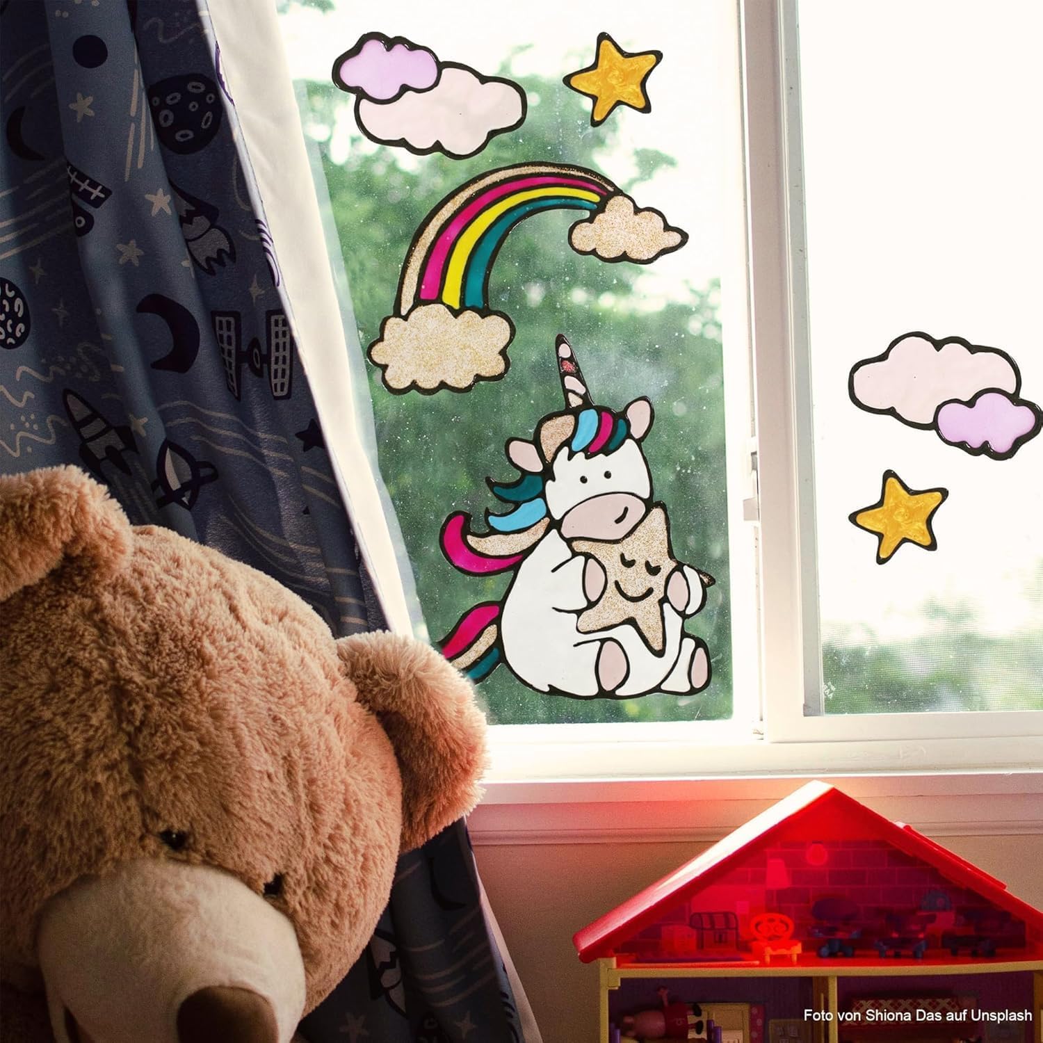LM-Kreativ Window Colour Set Glitter Unicorn - Dive into a World of Colours with 12 x 80 ml Window Colour Water-Based Paints. Plus Template Book with 35 Unicorn Motifs – Bild 8