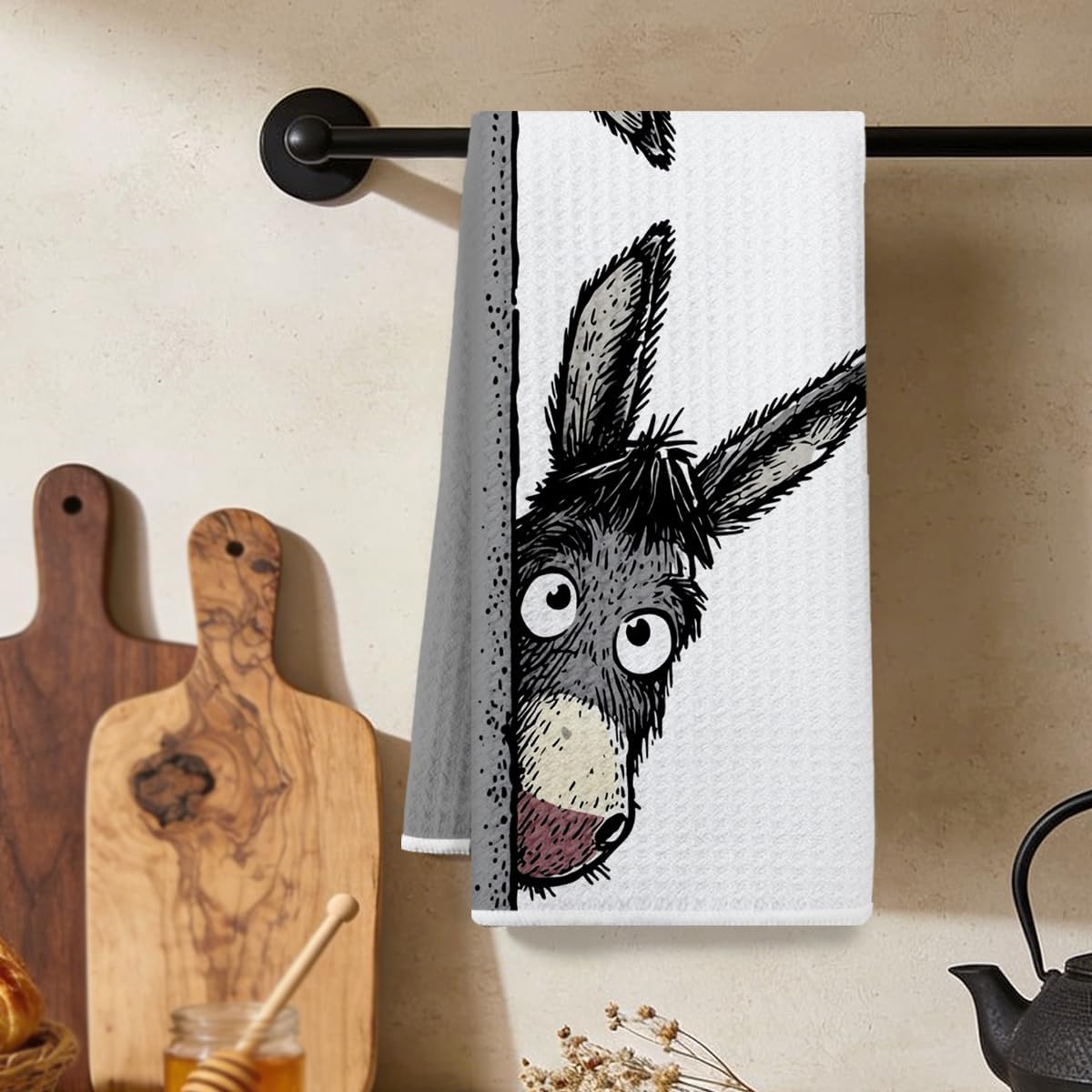 Kitchen Towels with Cute Donkey Design, Funny Donkey Print, Microfiber Dish Towels, Absorbent Waffle Weave, Durable Dish Towels for Kitchen, Home, Bathroom, Animal Lover Gifts