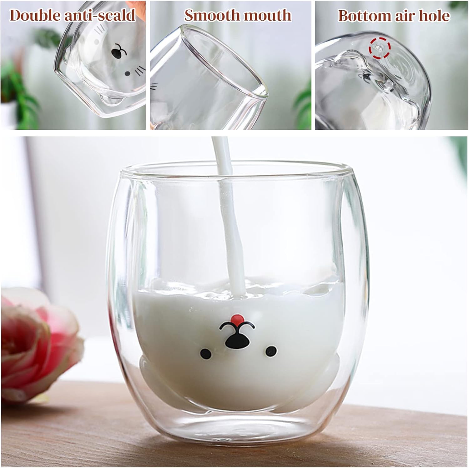 Double-Walled Latte Macchiato Glasses Set, Cute Cups Coffee Tea Glasses Drinking Glasses Coffee Glass 4 Pieces with Spoon and Coaster, Double Wall Glass Milk Cup Gift Set – Bild 7