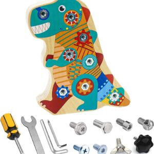 Montessori Toy from 3 Years, Busy Board Dino Screw Board Wooden