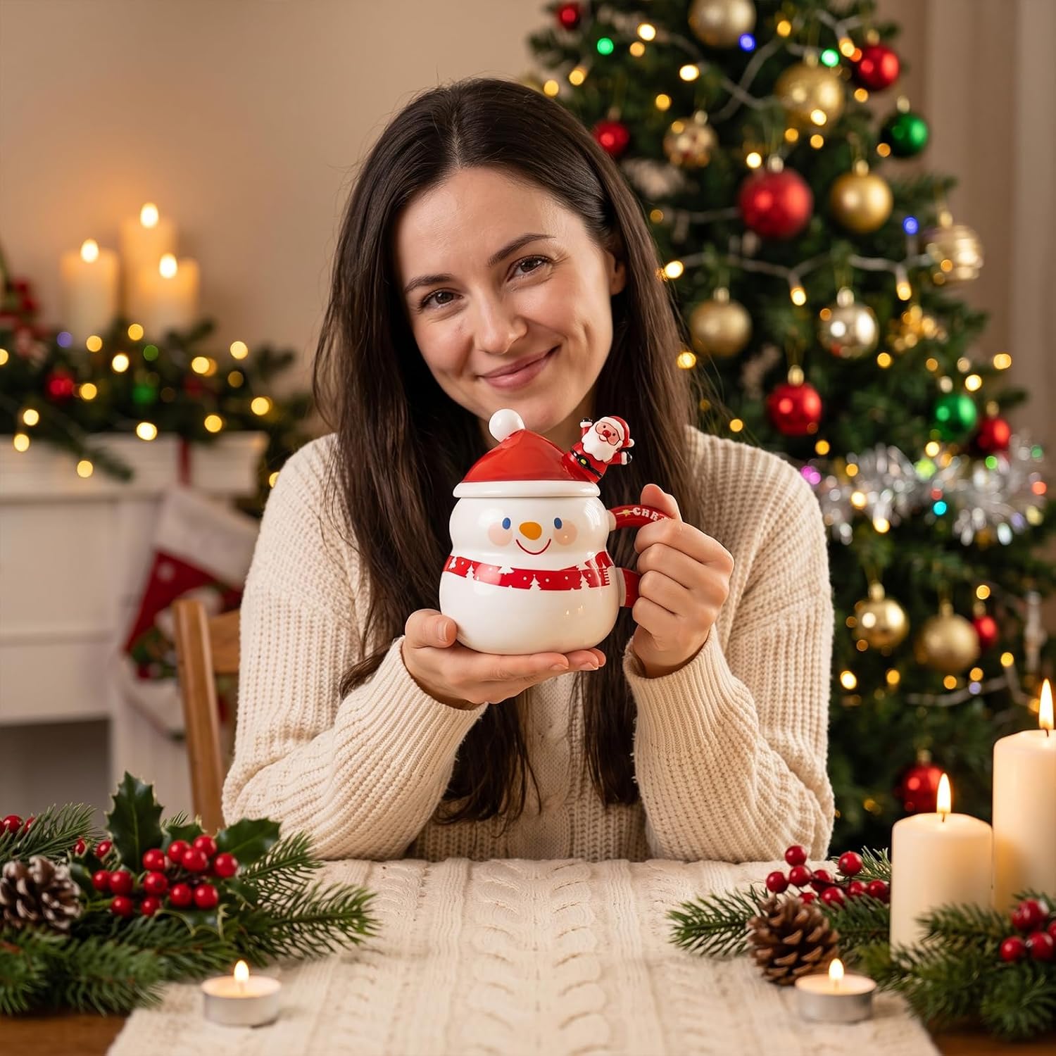 Christmas Mugs 360 ml Ceramic Snowman with Spoon Christmas Cups Box – Bild 6