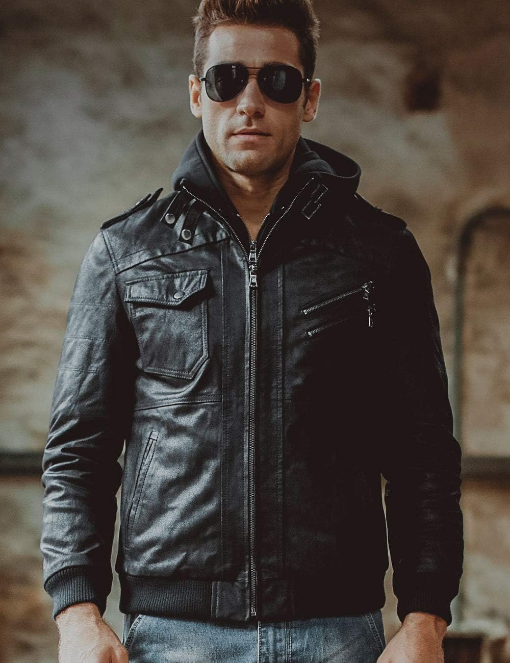 FLAVOR Genuine Leather Jacket, Men's Removable Hoodie – Bild 2