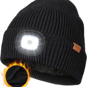 Wmcaps Hat with LED Light, Winter Hat with Thick Warm Lining, Integrated Illuminated Type-C Rechargeable Hands-Free Headlamp, Gifts for Men Women