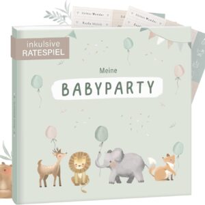 mintkind Guest Book „Meine Babyparty“ Sage – Baby Shower Gift for Boys & Girls, Baby Shower & Gender Reveal Decoration, Baby Photo Album for DIY