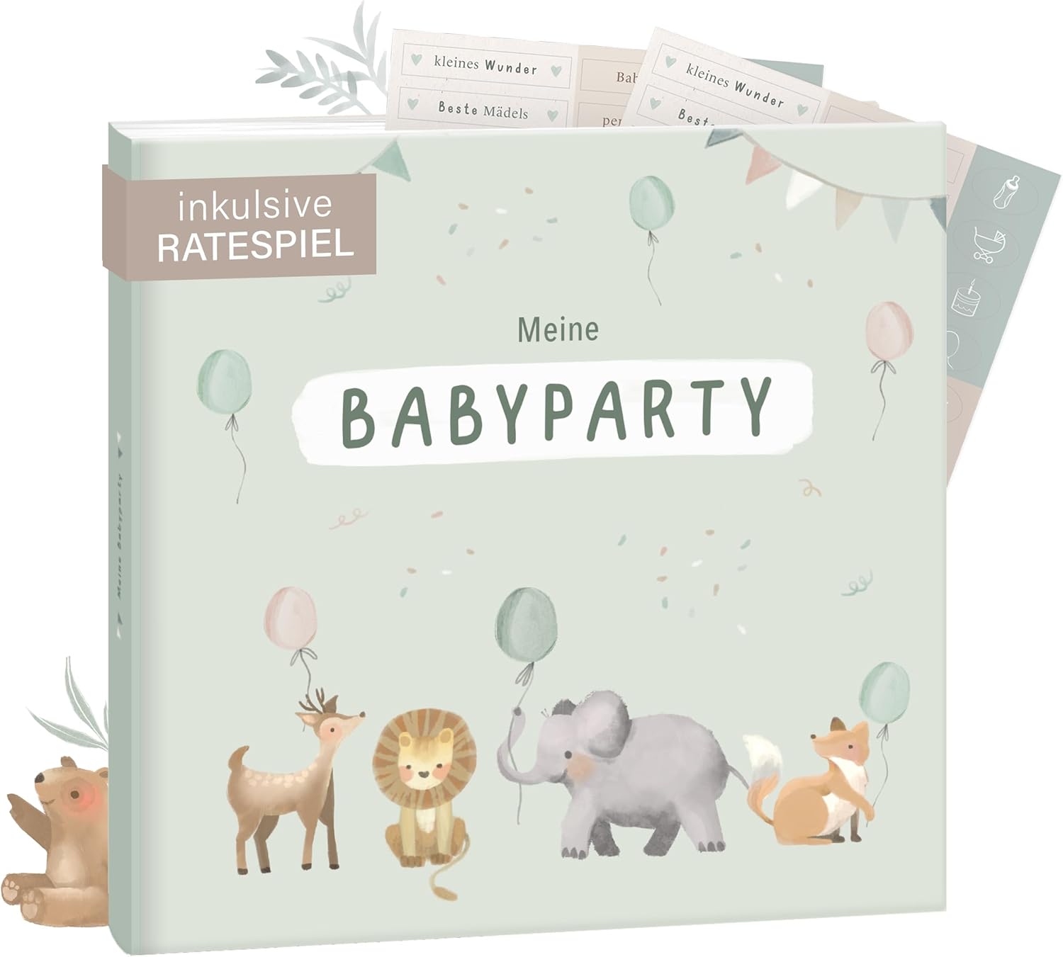 mintkind Guest Book "Meine Babyparty" Sage - Baby Shower Gift for Boys & Girls, Baby Shower & Gender Reveal Decoration, Baby Photo Album for DIY