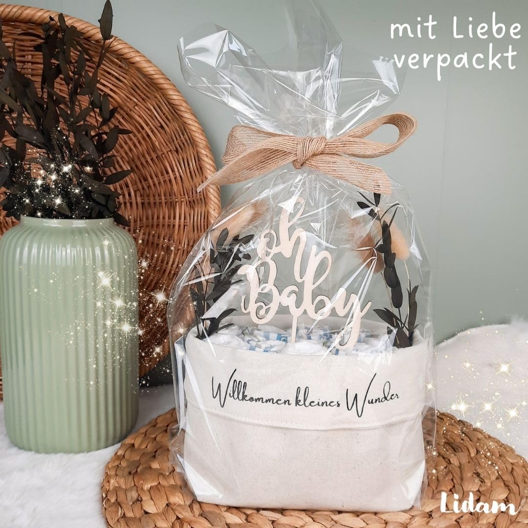 Nappy Bag, Made in Germany, Handmade Nappy Cake + Wooden Cake Topper, Baby Gift and Gift for Birth – Bild 3